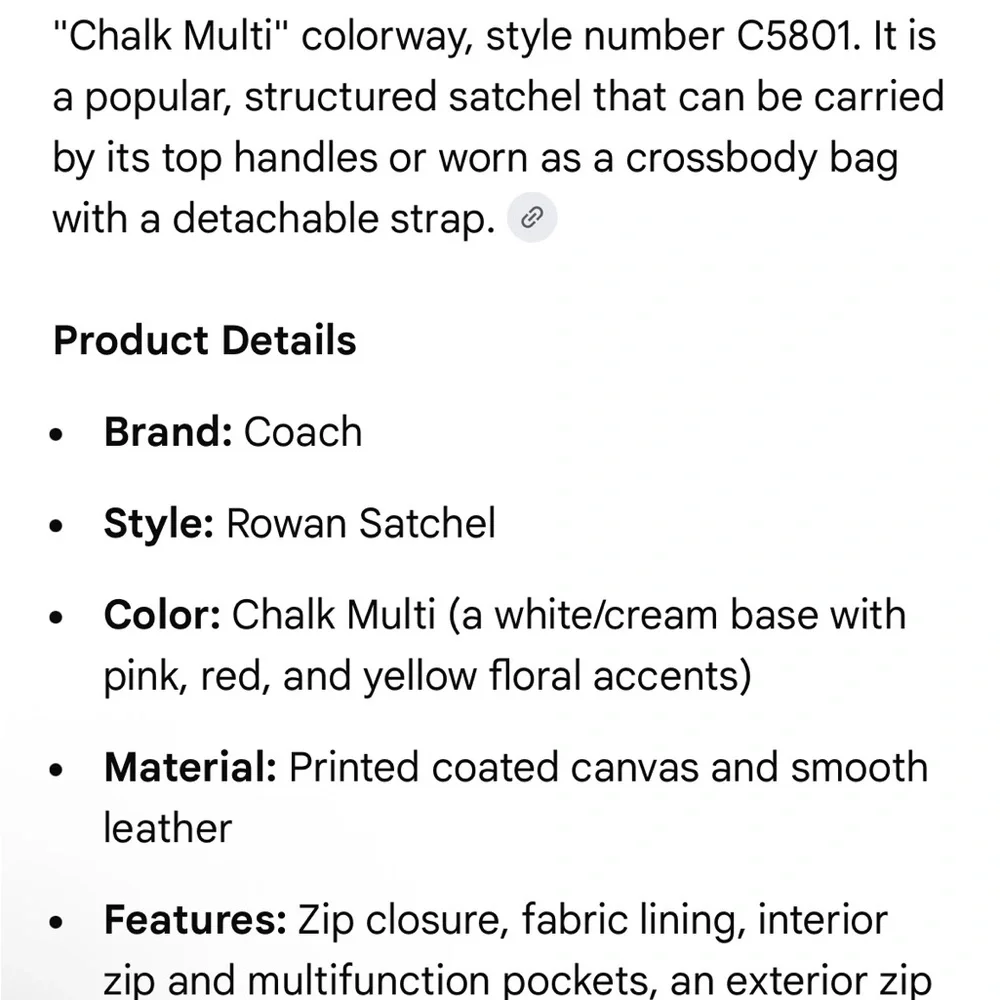 COACH C5801 Rowan Cream Floral Satchel NWOT RETAIL $398 - Picture 16 of 16